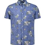 Chemise manches courtes de lin avec imprimée navy