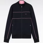Sweat-shirt zippé coupe droite en interlock de coton bleu