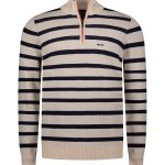 Pull en coton à rayures écru à fermeture éclair quart