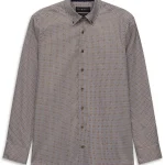 Chemise en coton imprimé, finition satinée et col boutonné, couleur cognac